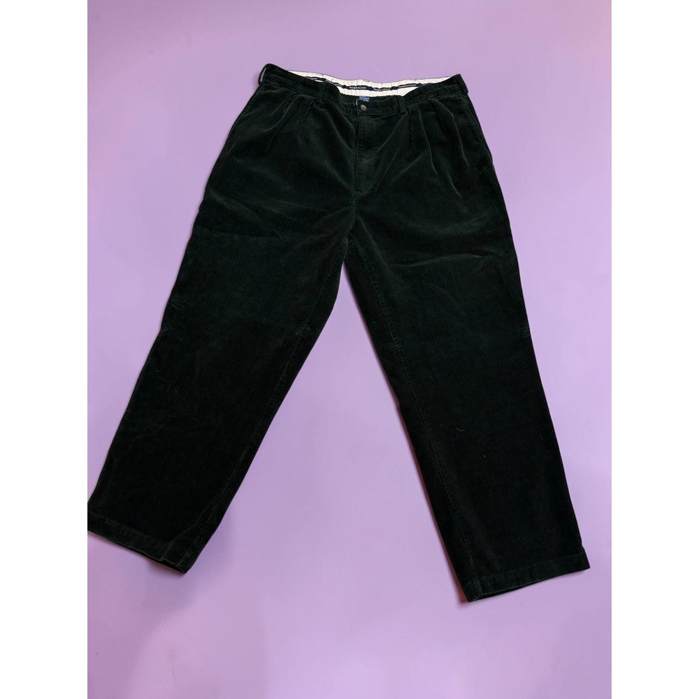 Polo Ralph Lauren Mens Forest Green Corduroy Pleated Pants Relaxed Fit Cotton